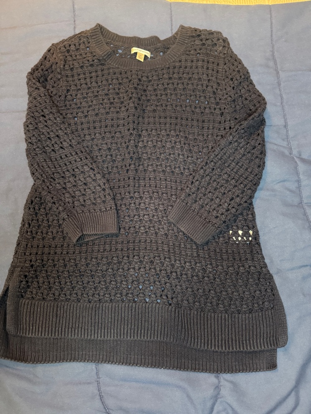 croft & barrow Blue Open-Knit Crewneck Sweater